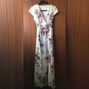 White Floral Maxi Wrap Dress